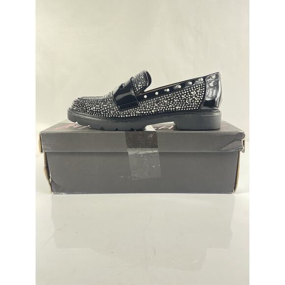 Betsey Johnson Shoes Womens Size 6.5 Black Rhinestone Loafers Studded Pearl Flat - Picture 9 of 11
